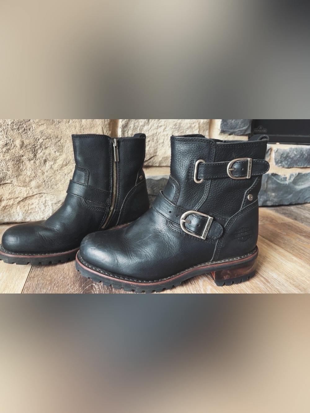 Harley-Davidson Women's Black Leather Buckle Ankle Boots